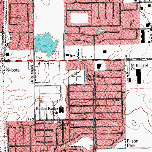 Topographic Map of Veterans Park, IL