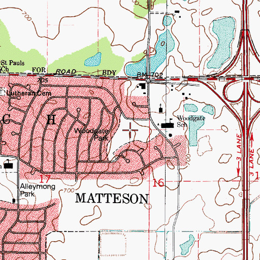 Topographic Map of Woodgate Park, IL