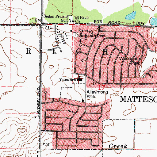 Topographic Map of Marya Yates Elementary School, IL