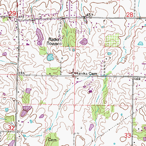 Topographic Map of Hanks Cemetery, IL