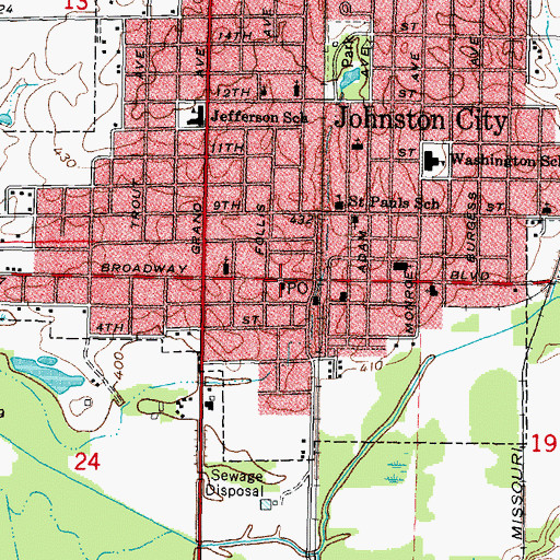 Topographic Map of Johnston City Post Office, IL