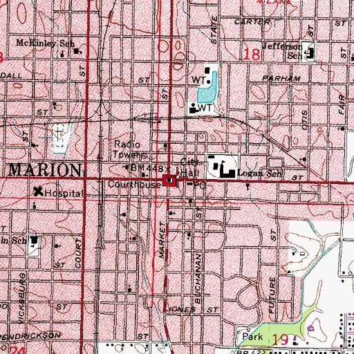 Topographic Map of Marion City Hall, IL
