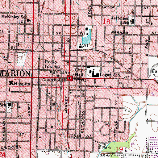 Topographic Map of Marion Post Office, IL
