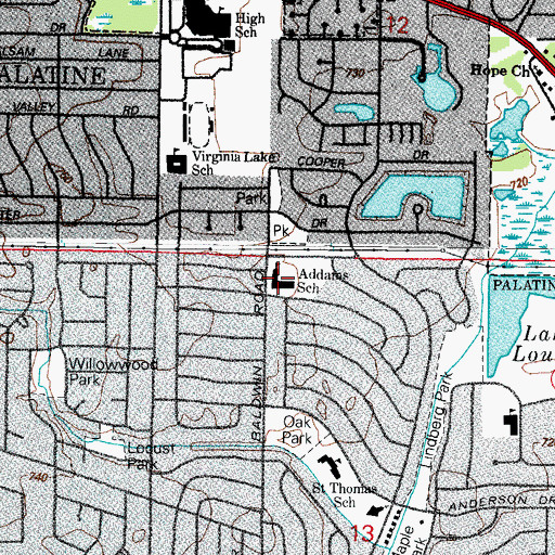 Topographic Map of Jane Addams Elementary School, IL
