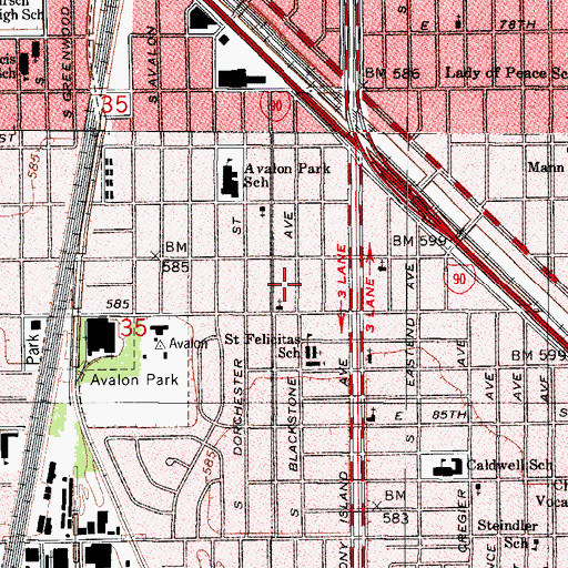 Topographic Map of Avalon Park, IL