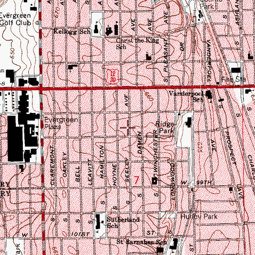 Topographic Map of Beverly, IL