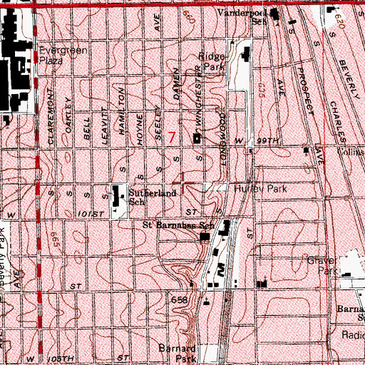Topographic Map of Beverly Hills, IL