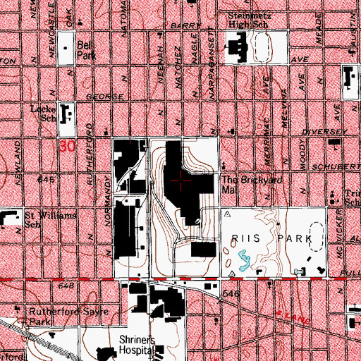 Topographic Map of Brickyard Mall Shopping Center, IL