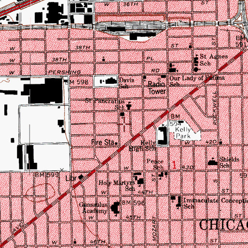 Topographic Map of Brighton Park, IL