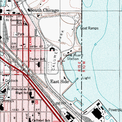 Topographic Map of Calumet Park Beach, IL