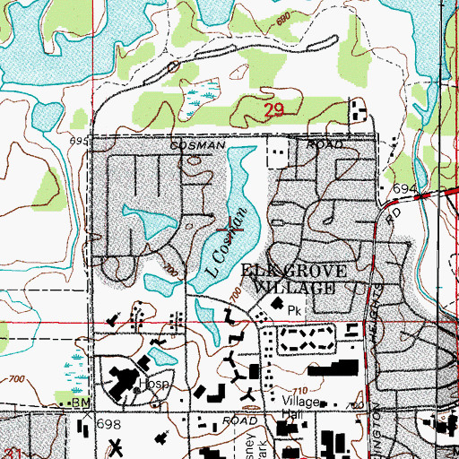 Topographic Map of Lake Cosman, IL