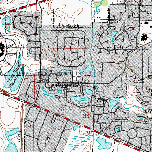 Topographic Map of Cottonwood Park, IL