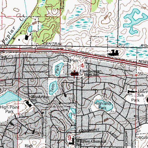 Topographic Map of Eisenhower Junior High School, IL