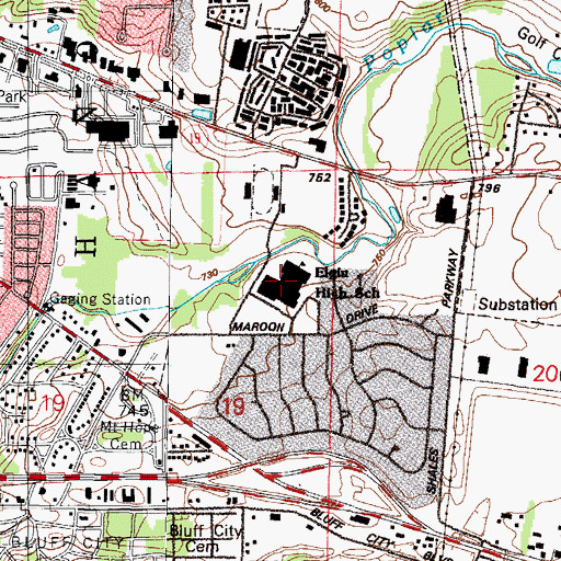Topographic Map of Elgin High School, IL
