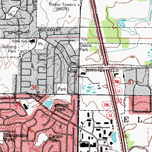 Topographic Map of Evangelical Church (historical), IL