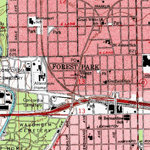 Topographic Map of Forest Park Village Hall, IL