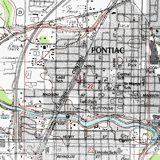 Topographic Map of Central Christian Church, IL