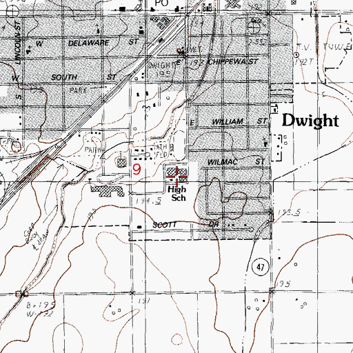 Topographic Map of Dwight High School, IL