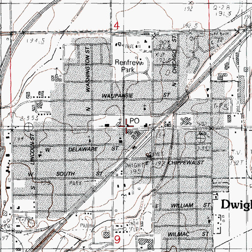 Topographic Map of Dwight Post Office, IL