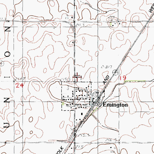 Topographic Map of Emington School (historical), IL
