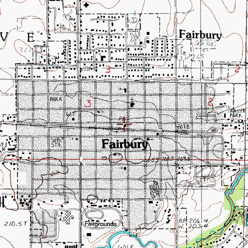 Topographic Map of Fairbury Post Office, IL