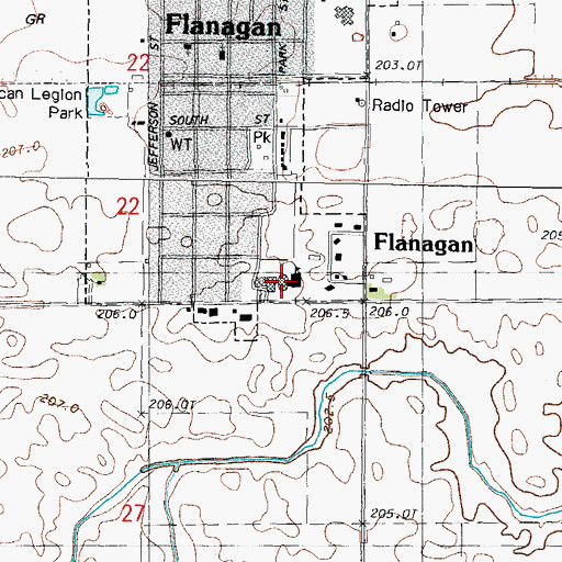 Topographic Map of Flanagan High School, IL