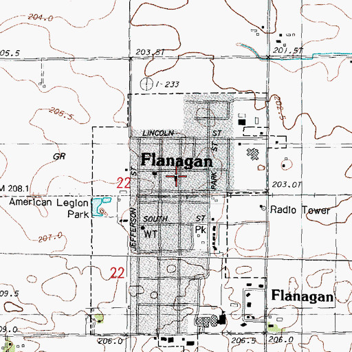 Topographic Map of Flanagan United Methodist Church, IL