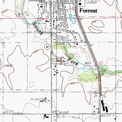 Topographic Map of Forrest Cemetery, IL