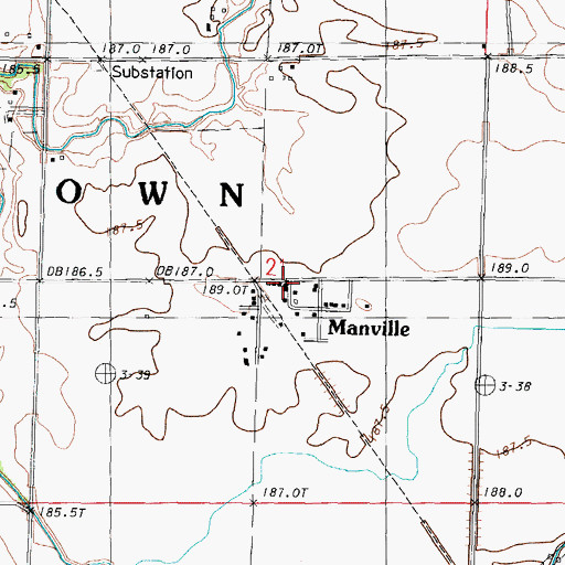 Topographic Map of Manville United Methodist Church (historical), IL