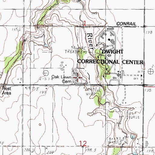 Topographic Map of Oaklawn Cemetery, IL