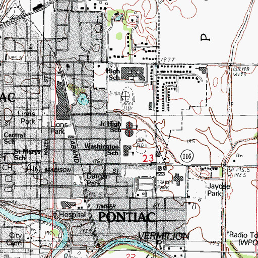 Topographic Map of Pontiac Junior High School, IL