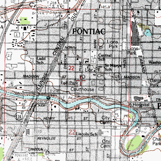 Topographic Map of Pontiac Post Office, IL