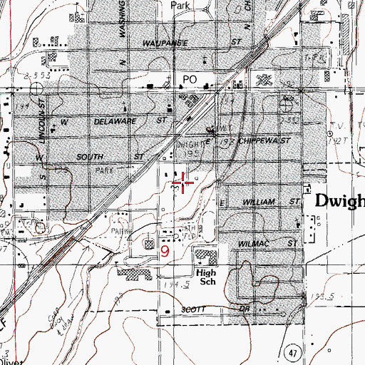Topographic Map of Prairie Creek Public Library, IL