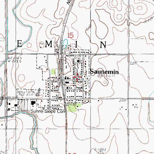 Topographic Map of Saunemin United Methodist Church, IL