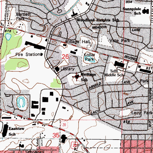 Topographic Map of Heritage Elementary School, IL
