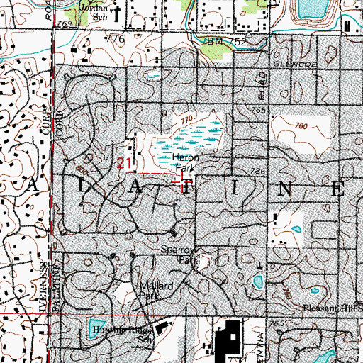 Topographic Map of Heron Park, IL