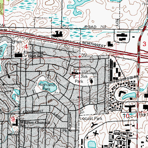 Topographic Map of Hillcrest School, IL