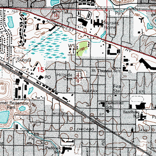 Topographic Map of Hillside Cemetery, IL