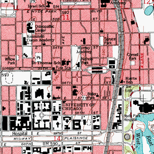 Topographic Map of Hyde Park, IL