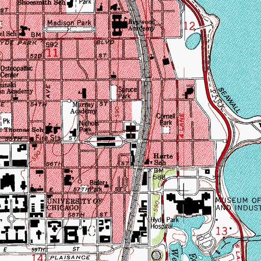 Topographic Map of Hyde Park Shopping Center, IL