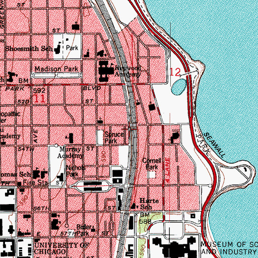 Topographic Map of Hyde Park Station, IL