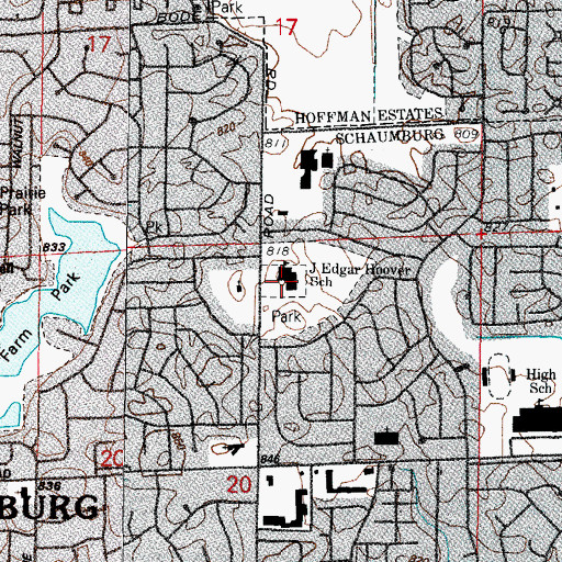 Topographic Map of J Edgar Hoover School, IL