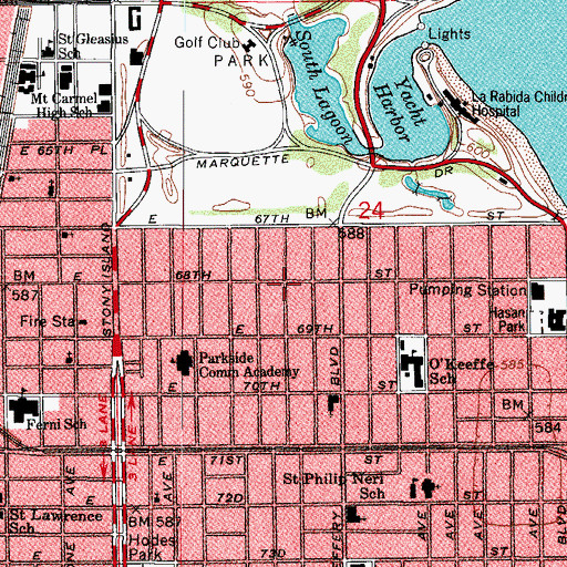 Topographic Map of Jackson Park Highlands, IL