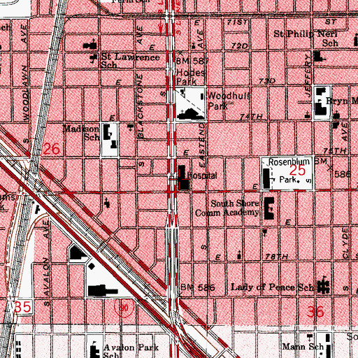 Topographic Map of Jackson Park Hospital and Medical Center, IL