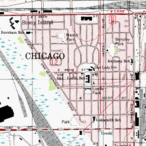 Topographic Map of Jeffery Manor, IL