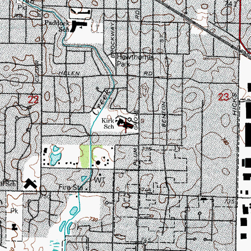 Topographic Map of Kirk Developmental Training Center, IL