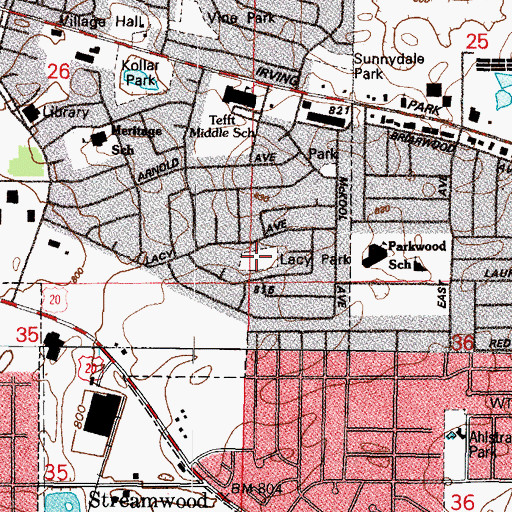 Topographic Map of Lacy Park, IL