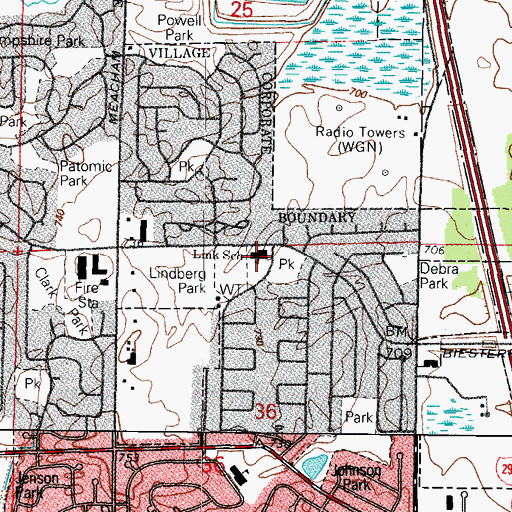 Topographic Map of Adolph Link Elementary School, IL