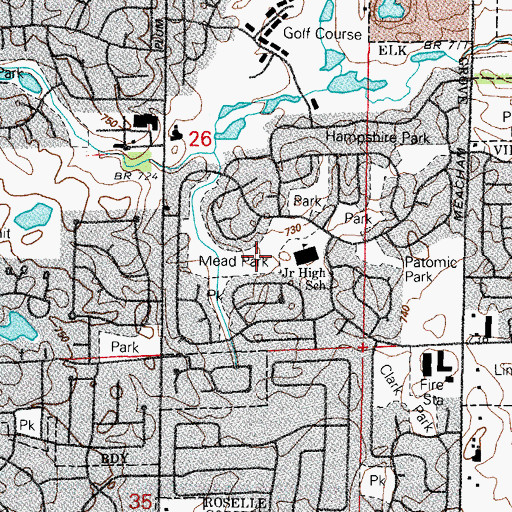 Topographic Map of Mead Park, IL