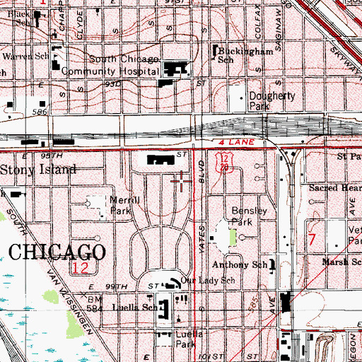 Topographic Map of Merrionette Manor, IL